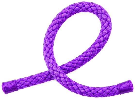 A short violet cord tied into the shape of a cursive e